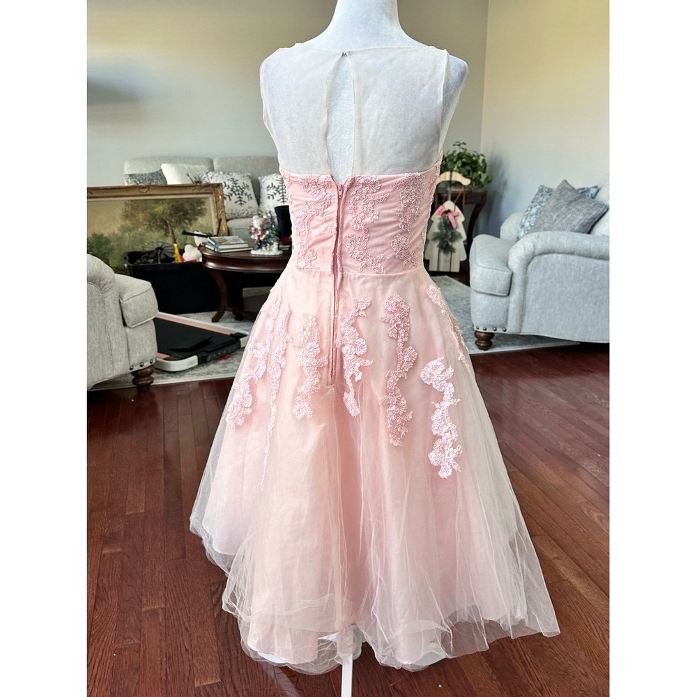 Vintage Steppin Out Baby Pink Embroidered Tulle Sheer Cocktail Dress Size Small - Picture 4 of 11